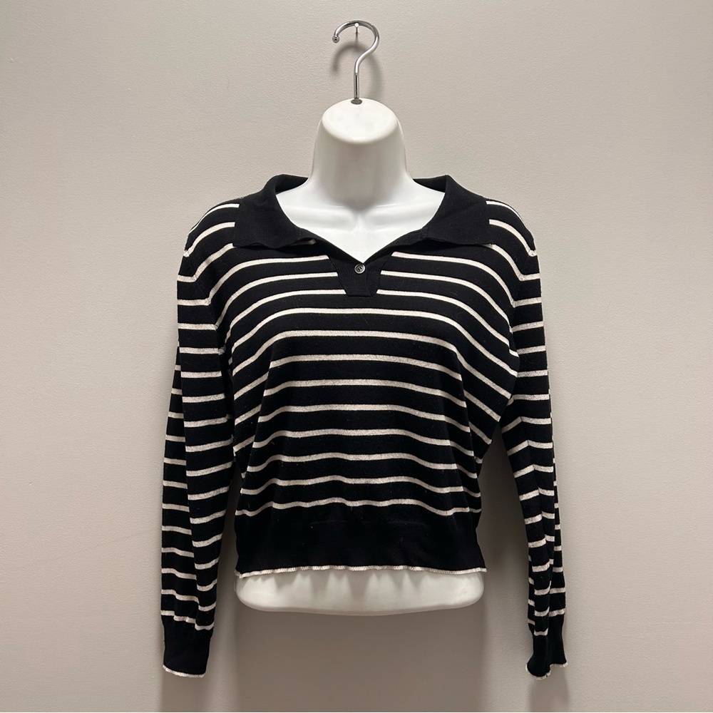 FOUND striped black and white light polo sweater